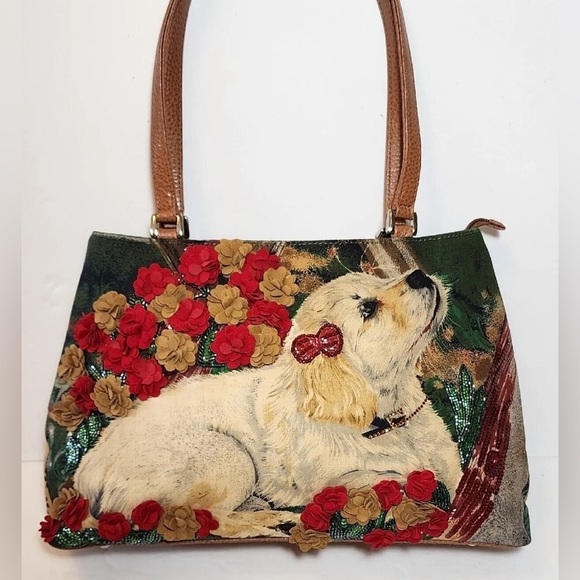 Vintage 2000’s Isabella Fiore Puppy Embroidered Bag - Picture 1 of 2